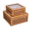 Hello Honey® Dark Brown Modern Decorative Square Woven Rattan & Wood Display Box Set with Glass Top